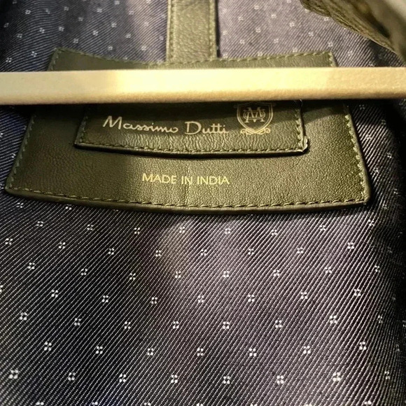 Massimo Dutti Mens Sheep Leather Olive Green Biker Jacket Sz XL - Picture 9 of 9